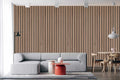 Natural Oak acoustic wood slat wall panels installed in modern Canadian interior