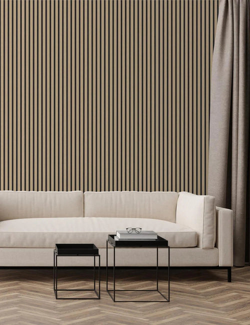 Walnut acoustic wood slat wall panels with warm mid-tone veneer for Canadian interiors